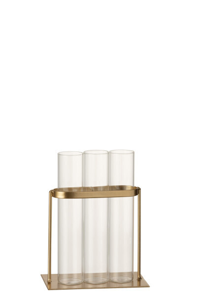 Vaasje 3 Tubes Metaal/Glas Goud H11 x B 7 x L 11 cm  (10580)