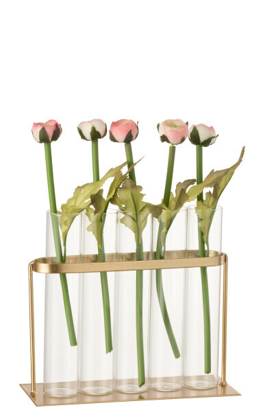 Vaasje 5 Tubes Metaal/Glas Goud H 15 x B 7 x L 17 cm  (10581)