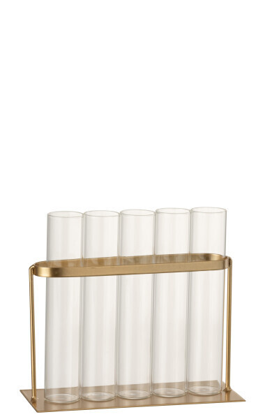 Vaasje 5 Tubes Metaal/Glas Goud H 15 x B 7 x L 17 cm  (10581)
