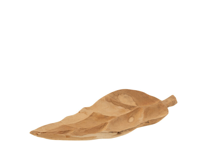 Schaal Blad Teak Hout Naturel Medium H 5 x B 19 x L 52 cm (11295)