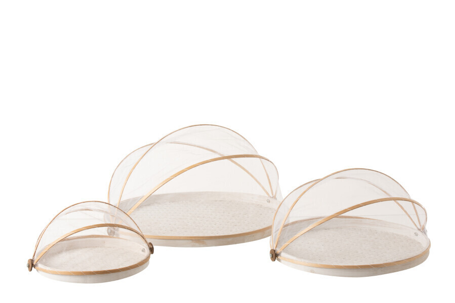 Set Van 3 Plateaus Met Vliegenbescherming Bamboe Wit H 27 x B 45 x L 48 cm  (11342)