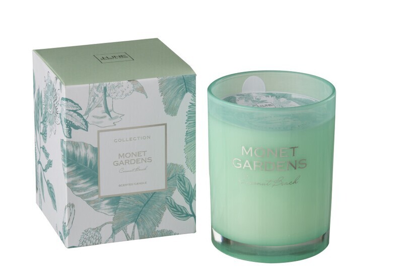 Geurkaars Monet Gardens Aqua Large 70u H 12,5 b 10 x L 10 cm
(12001)