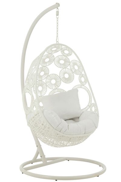 Hangstoel+Kussens Bula Metaal/Riet Wit H197 x B 103 x L 113 cm  (20706)