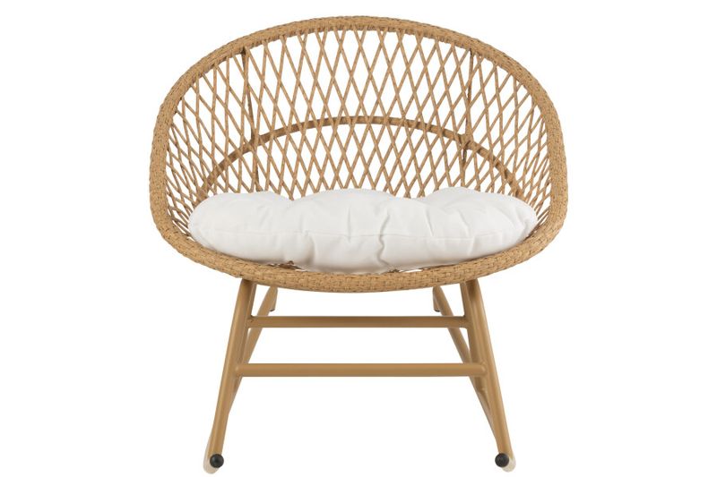 Schommelstoel+Kussen Zayo Metaal/Riet Beige H 78 x B82 x L 118 cm (20713)