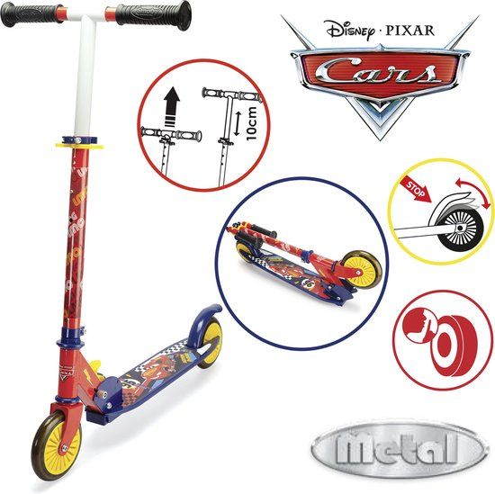 Smoby - Cars - Plooibare scooter - Step - Vanaf 5 jaar - Tot 50 kg - Verstelbaar stuur - Voetrem