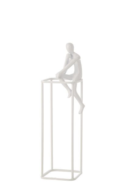 Figuur Rust Op Kubus Aluminium Wit H 36 x B 10 x L 10 cm (23577)