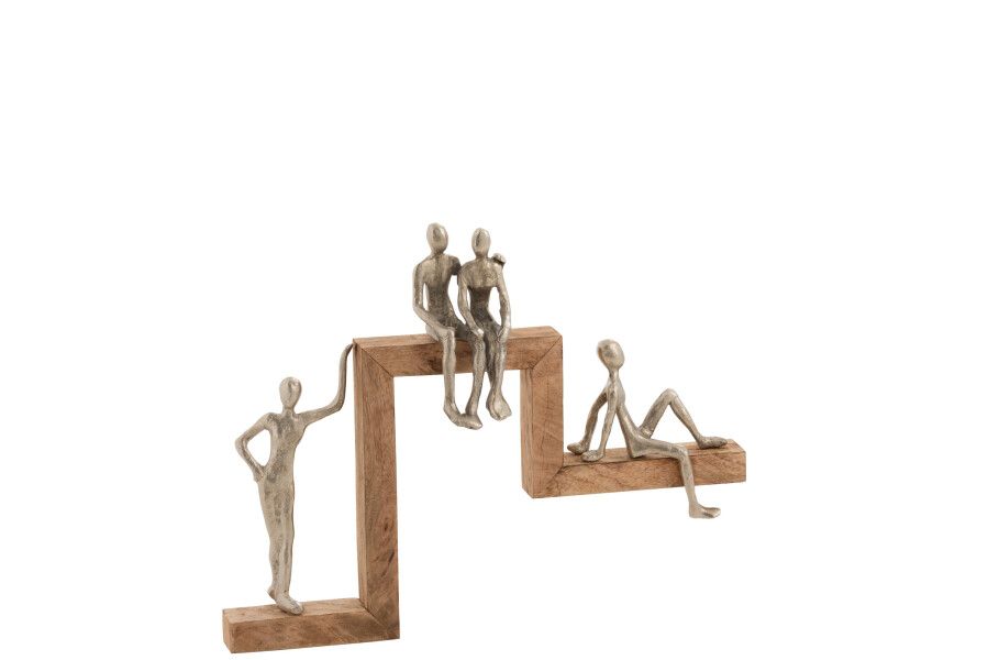 Figuren 4 Relax Trap Aluminium/Mango Hout Zilver/Naturel H 40 B 50 x L 10 cm   (91118)