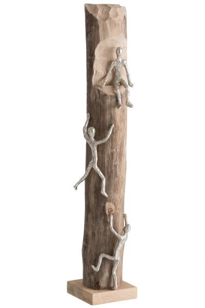 Figuur 3klimmers Hout/Aluminium Naturel/Zilver H 75 x B 15 x L 15 cm (85147)