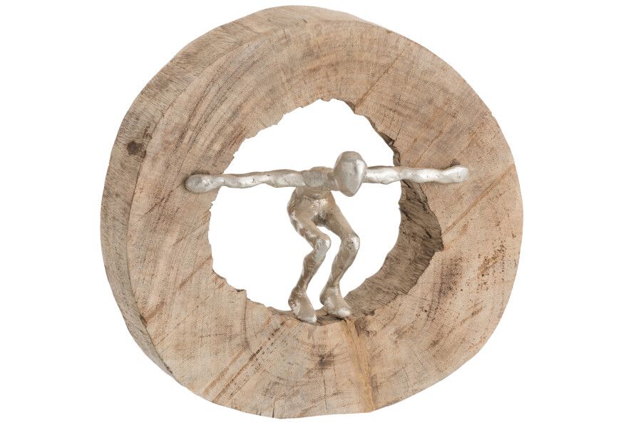 Figuur Springen Hout/Aluminium Naturel/Zilver H 28 x B 6,5 x L 29 cm
 (85142)