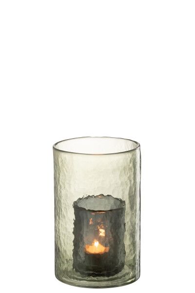Theelichthouder Dubbel Glas Groen Small H 20,5 x B 12,5 x L 12,5 cm  (45053)