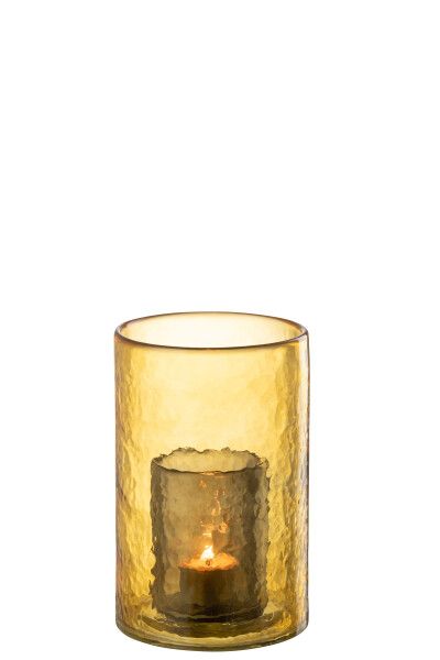 Theelichthouder Dubbel Glas Geel Small H 20,5 x B 12,5 x L 12,56 cm  (45049)