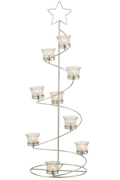 Theelichthouder Boom Spiraal Metaal/Glas Zilver Large H 71 x B 24 x L 27 cm  (18587)