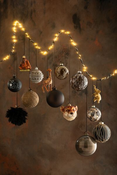 Doos Van 6 Kerstballen Giraf Glas Bruin Mix H 13,5 x B 3 x L 9 cm  (27112)