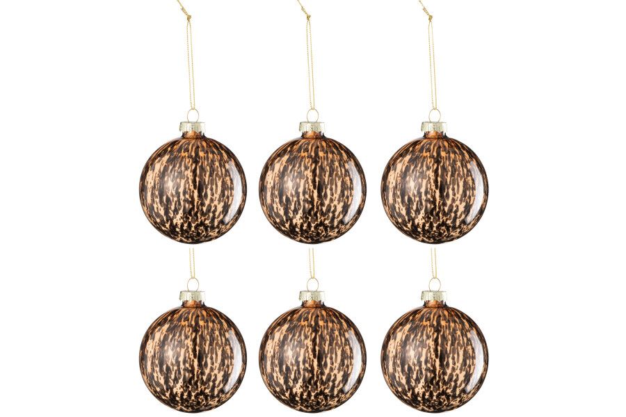 Doos Van 6 Kerstbal Vlekken Glas Bruin/Zwart Small H 8 x B 8 x L 8 cm (37380)