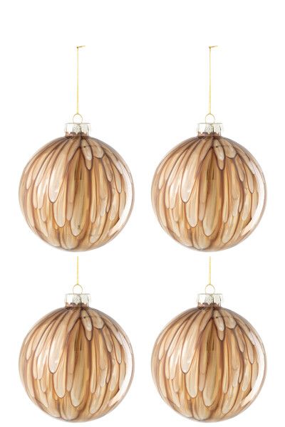 Doos Van 4 Kerstbal Vlekken Glas Bruin/Goud Large H 12. x B 12 x L 12 cm  (37384)