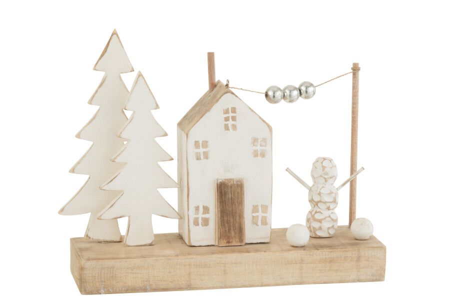 Decoratie Huis Boom Parels Hout Naturel/Wit H 30 x B 12 x L 43 cm. (37882)