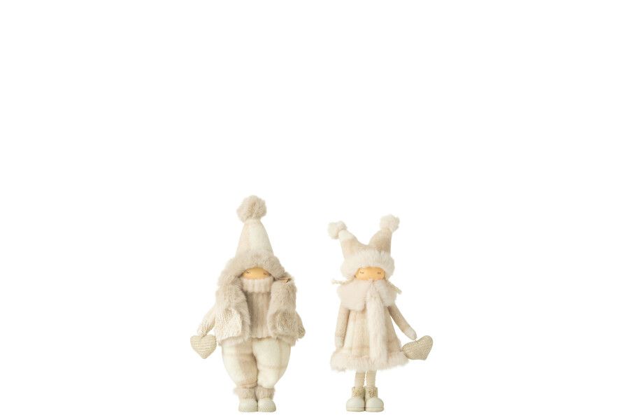 Jongen + Meisje Winter Hart Beige Small Assortiment Van 2 H 31 x B 10 x L 18 cm (45092)