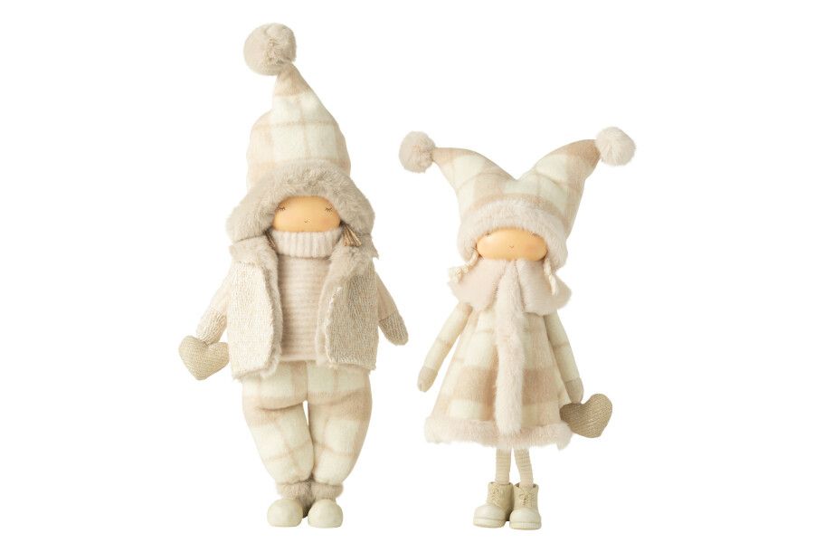 Jongen + Meisje Winter Hart Beige Large Assortiment Van 2 H 58 x B 13 x L 26 cm  (45093)