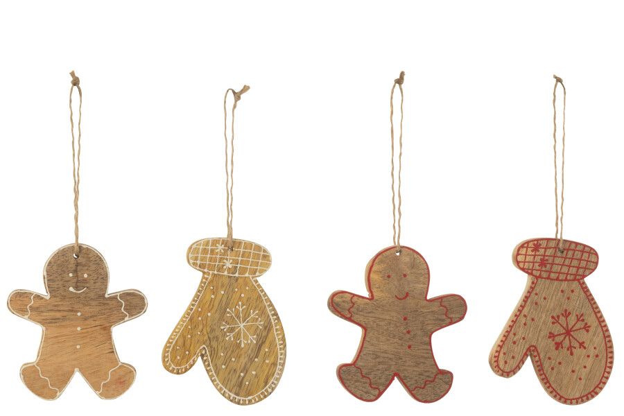 Hanger Handschoen Man Mango Hout Mix Assortiment Van 4 H 10 X B 1 X L 8 CM  (45360)