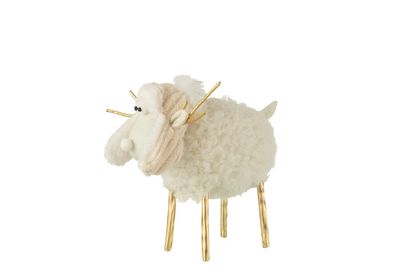 Rendier Muts Textiel Creme/Goud Medium H 34 x B 14 x L 28 cm  (45561)