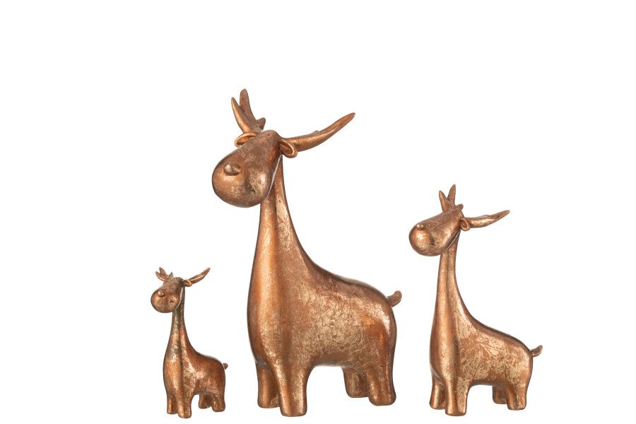 Lot de 3 Cerfs Résine Cuivre H25 x L 10 x L 18 cm (45600)