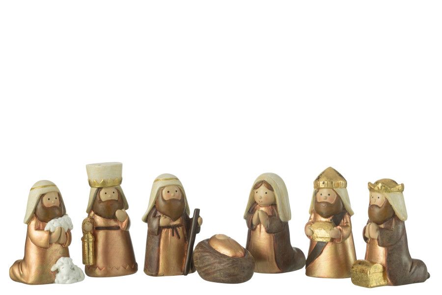 Kerststal Scene 7 Delen Resin Bruin/Goud H 4 x B 4 x L 6 cm (45635)