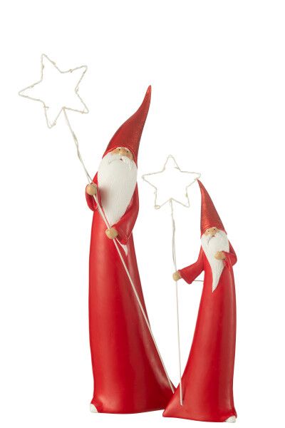 Set Van 2 Kerstman Led Ster Resin Wit/Rood H 51 x B 9 x L 14 cm (45673)