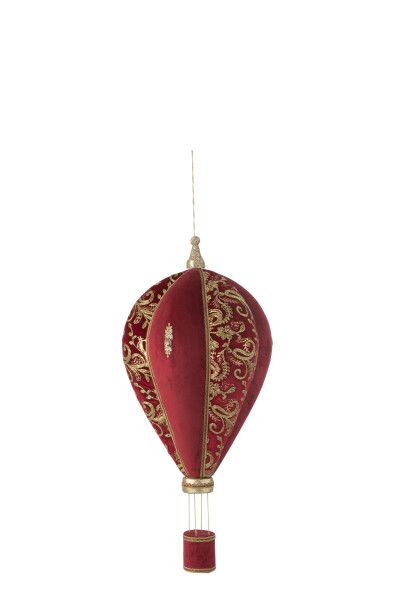 Heteluchtballon Hangend Polyfoam/Textiel Rood/Goud Medium H 90 x B 41 x L 41 cm (46512)