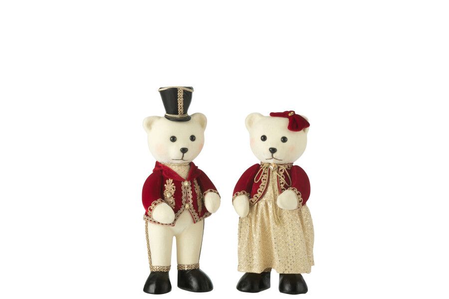 Beer Staand Jongen/Meisje Polyfoam/Textiel Rood/Goud Small Assortiment Van 2 H 46 x B 15 x L 17 cm (46518)