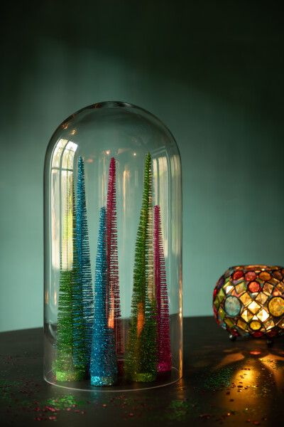 Doos Met 3 Kerstboom Decoratief Glitter Plastiek Groen H 41 x B 10 x L 10 cm  (47058)
