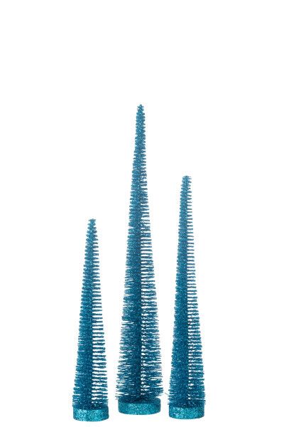 Doos Met 3 Kerstboom Decoratief Glitter Plastiek Blauw H 41 x B 10 x L 10 cm (47061)