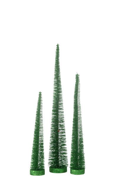 Doos Met 3 Kerstboom Decoratief Glitter Plastiek Groen H 41 x B 10 x L 10 cm  (47058)