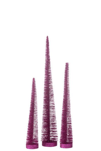 Doos Met 3 Kerstboom Decoratief Glitter Plastiek Fuchsia  H 41 x B 10 x L 10 cm (47064)