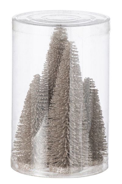 Doos Met 4 Kerstboom Decoratief Glitter Plastiek Greige H 15 x B 110 x L 10 cm  (47077)