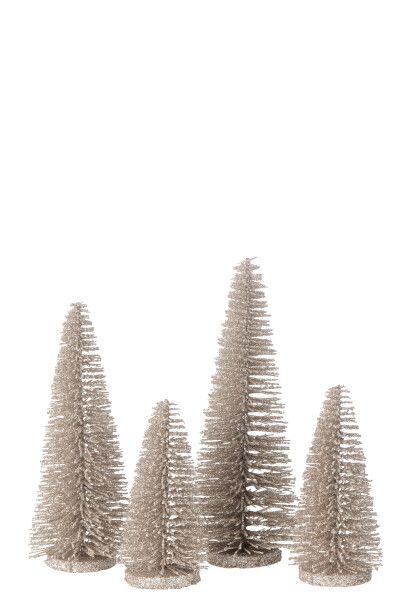 Doos Met 4 Kerstboom Decoratief Glitter Plastiek Greige H 15 x B 110 x L 10 cm  (47077)