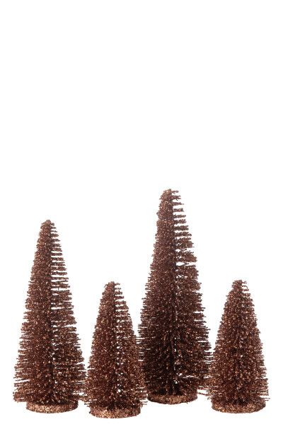 Doos Met 4 Kerstboom Decoratief Glitter Plastiek Bruin H 15 x B 10 x L 10 cm (47087)