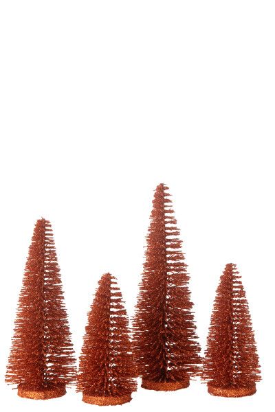 Doos Met 4 Kerstboom Decoratief Glitter Plastiek Koper H 15 x B 10 x L 10 cm  (47092)