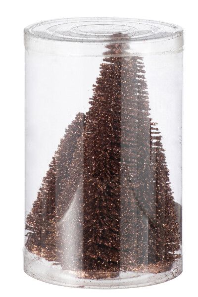 Doos Met 4 Kerstboom Decoratief Glitter Plastiek Bruin H 15 x B 10 x L 10 cm (47087)
