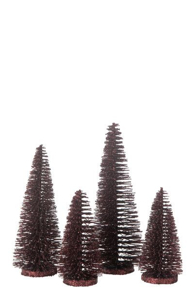 Doos Met 4 Kerstboom Decoratief Glitter Plastiek Bordeaux H 15 x B 10 x L 10 cm  (47102)