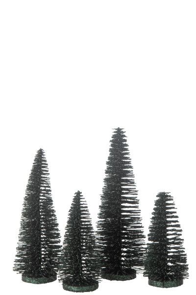 Doos Met 4 Kerstboom Decoratief Glitter Plastiek Donkergroen H 15 x B 10 x L 10 cm  (47107)