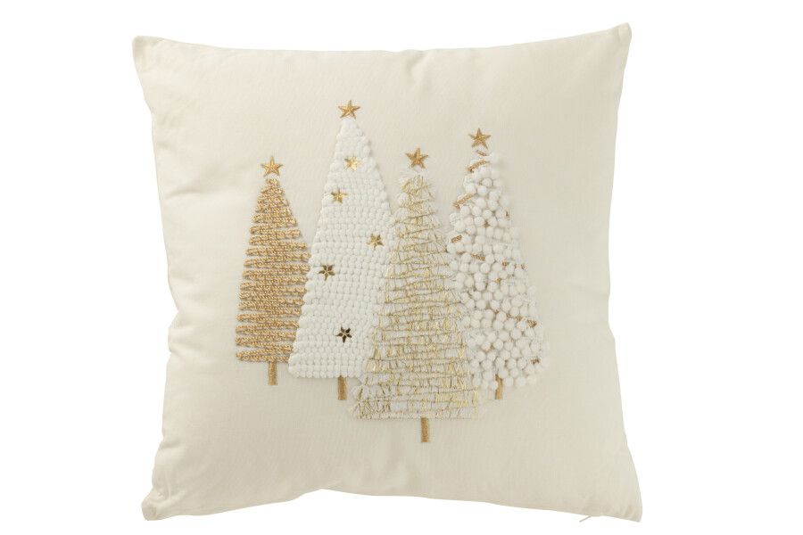 Kussen Kerstbomen Motief Katoen Wit/Goud H 12 x B 45 x L 45 cm  (47122)