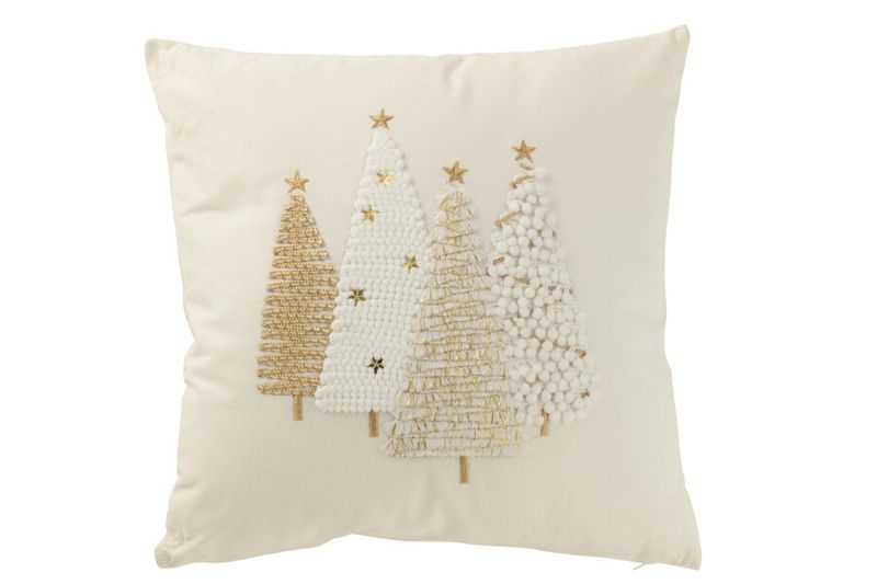 Kussen Kerstbomen Motief Katoen Wit/Goud H 12 x B 45 x L 45 cm  (47122)