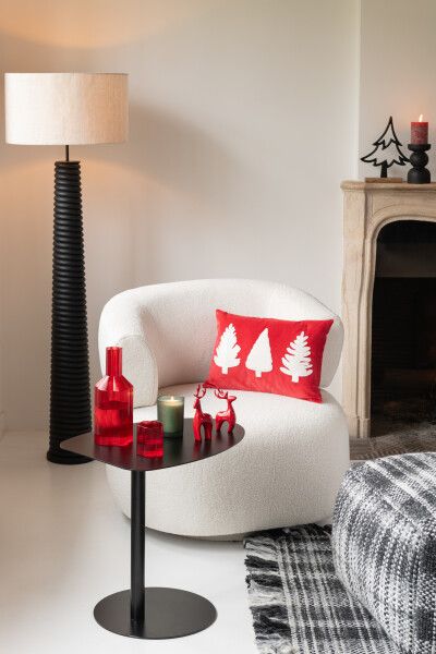 Kussen Rechthoek Kerstbomen Textuur Velours Rood/Wit H 12 x B 320 x L 45 cm  (47124)