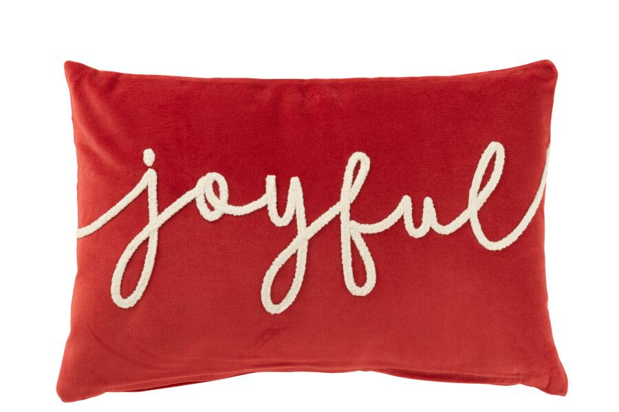 Kussen Rechthoek Joyful Velours Rood/Wit H 12 x B 30 x L 45 cm  (47125)