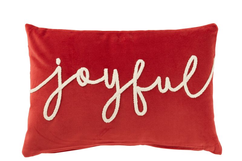 Kussen Rechthoek Joyful Velours Rood/Wit H 12 x B 30 x L 45 cm  (47125)