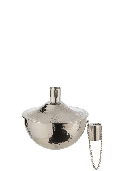 Olielamp Tafel Fijn Gehamerd Stainless Steel Zilver H 14 x B 15 x L 15 cm   (23787)