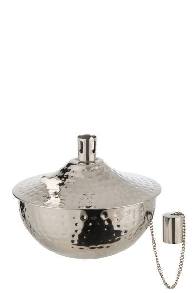 Olielamp Tafel Roma Gehamerd Stainless Steel Zilver H 15,5 x B 20 x L 20 cm   (23788)