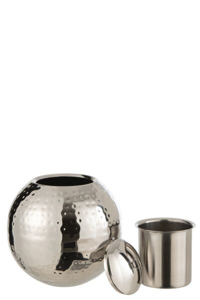 Drijvende Brander Bol Gehamerd Stainless Steel Zilver H 23 x B 20 x L 20 cm  (23789)