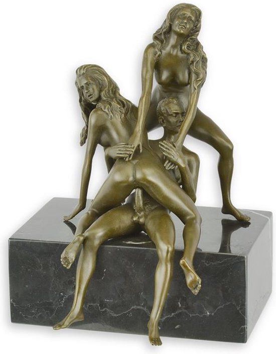 Bronzen beeld - Erotisch - trio - man en vrouwen - sculptuur - 21,4 cm hoog (EC-28)
