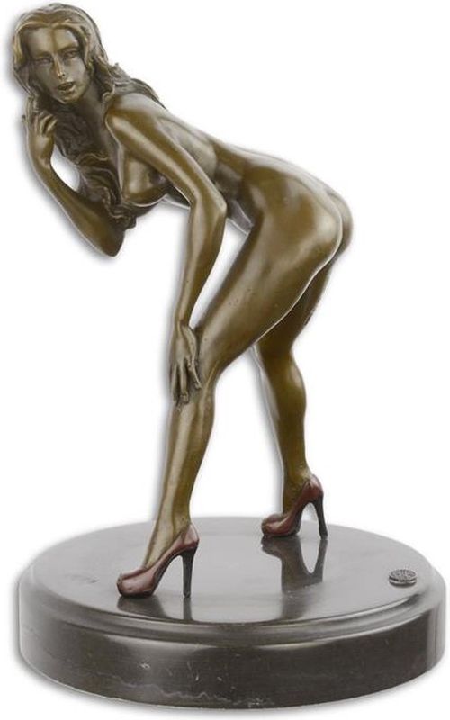 Bronzen beeld - Naakte dame op hakken - Erotisch sculptuur - 24 cm hoog (EC-3)